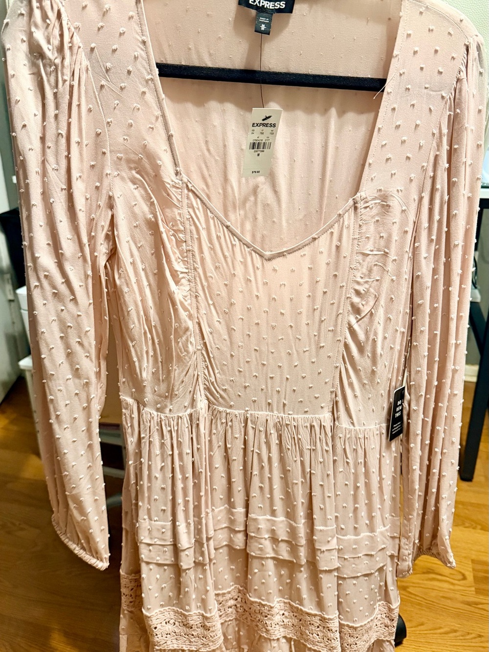 Express Pale Blush Textured Peplum Tunic